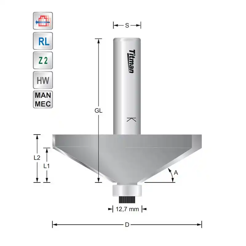 Bevel cutter 15° D65 S12mm