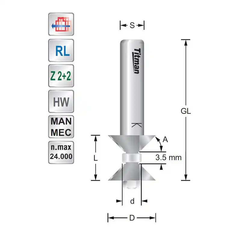 Double chamfering bit 45° S6mm