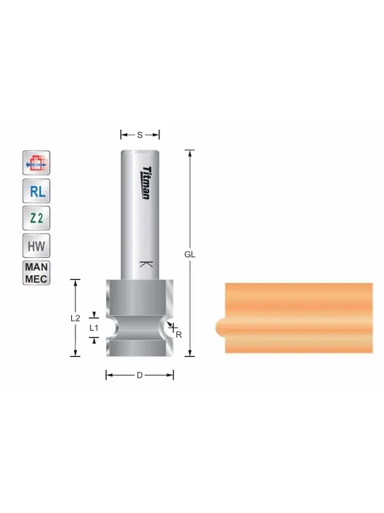 Half round profile cutter R3 S12mm