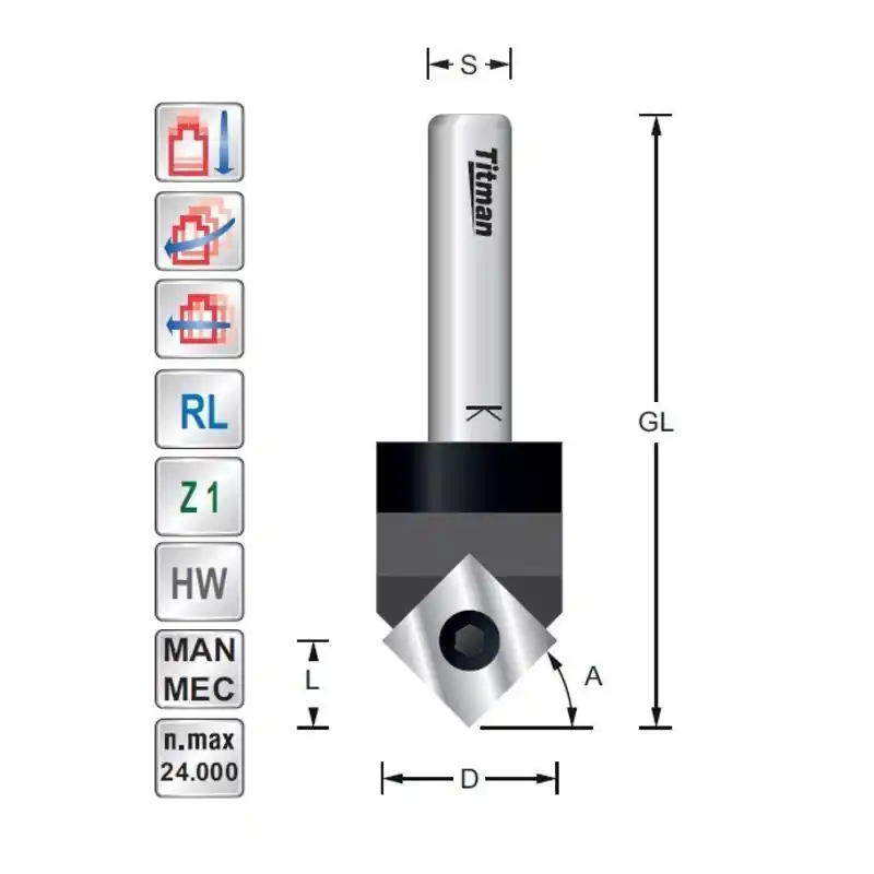 Replacement tip V-Groove and engraving cutter 45° S8 mm