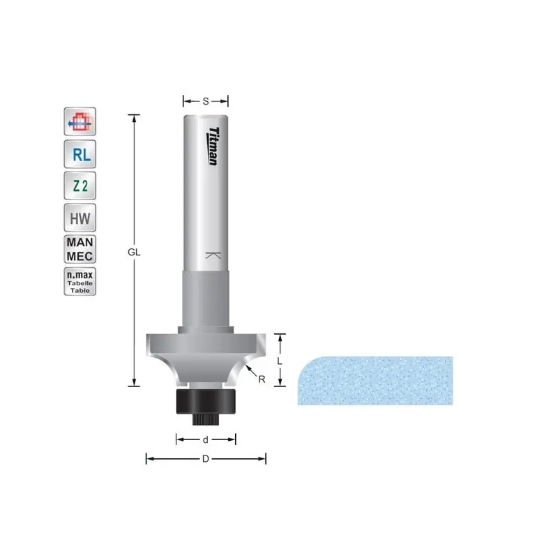 Rounding over cutter R6.35 S12mm for solid surface materials