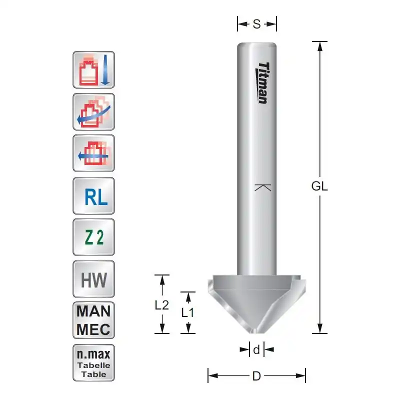 V-Groove cutter 90° S8mm for ALUCOBOND, DiBOND, REYNOBOND