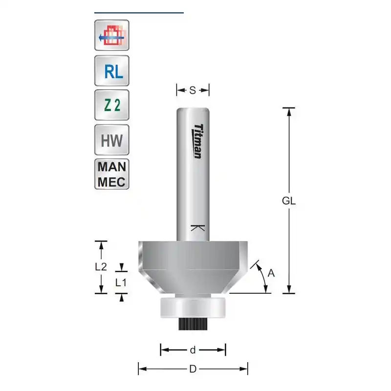 Bevel cutter 60° S8mm with bearing