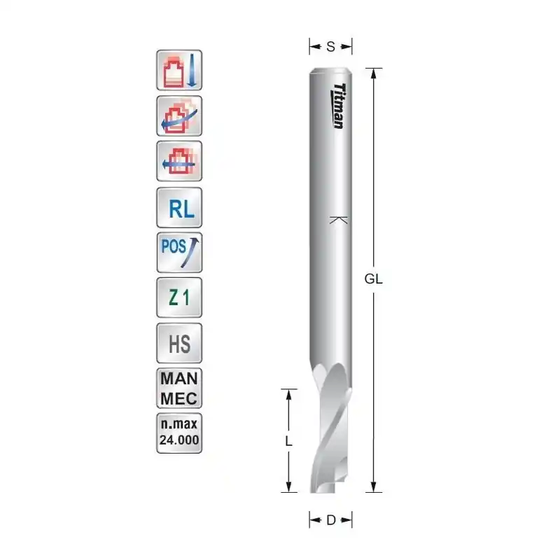 Single flute D8 L14 S8mm cutter for plastic and aluminium