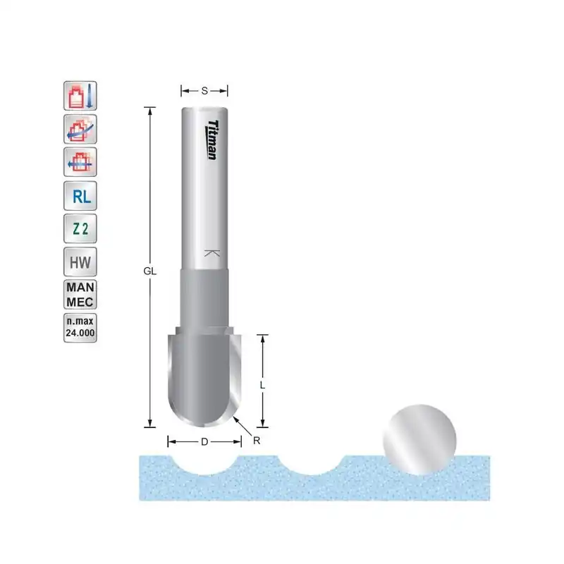 Guttering cutter R5 S12mm for solid surface