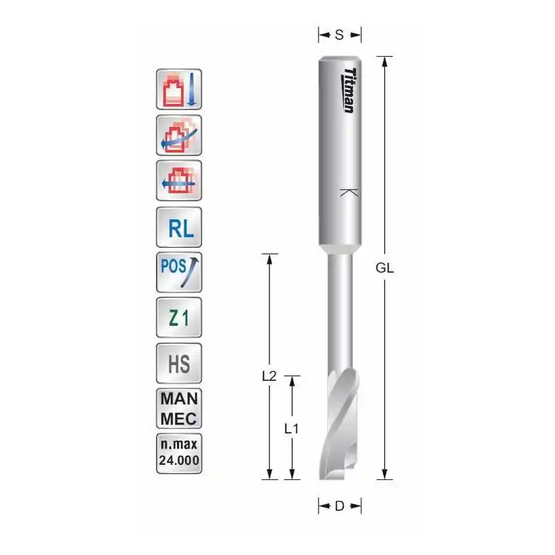 Single flute cutter D10 L75 S10mm with neck for plastic and aluminium