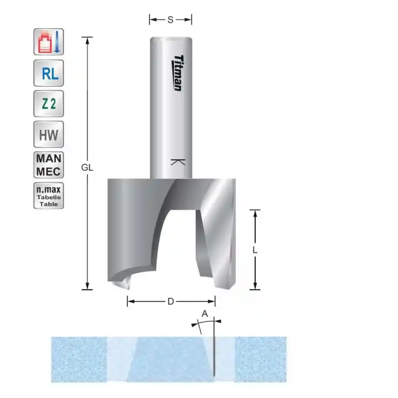 Tenoning cutter D45 S12mm for repair work on solid surface material