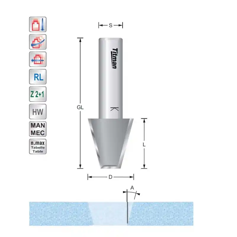 Bevel cutter D45 S12mm for repair work on solid surface material