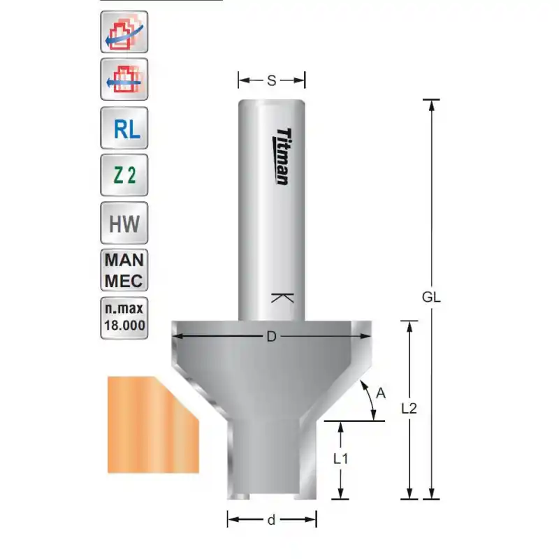 Bevel cutter 45° S12mm