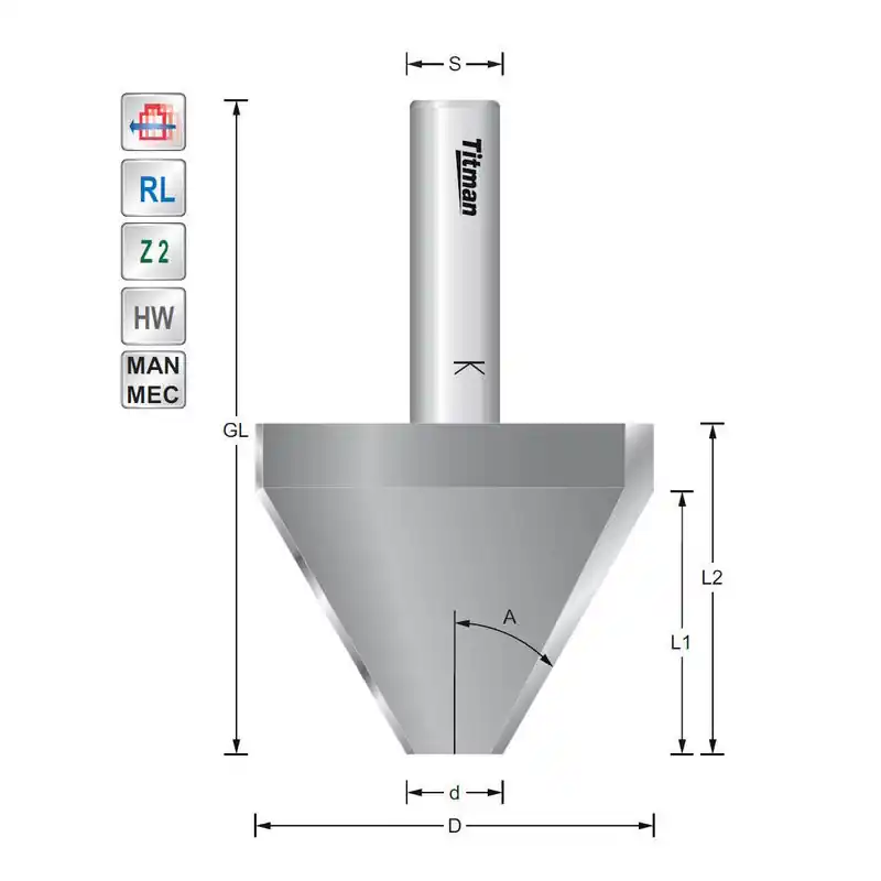 Bevel cutter 30° S12mm with high cutting length