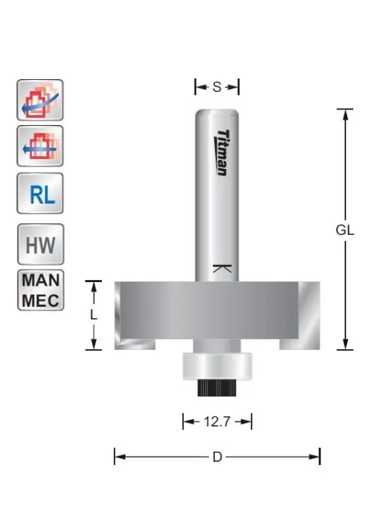 Rebate cutter D57 S12mm with bearing
