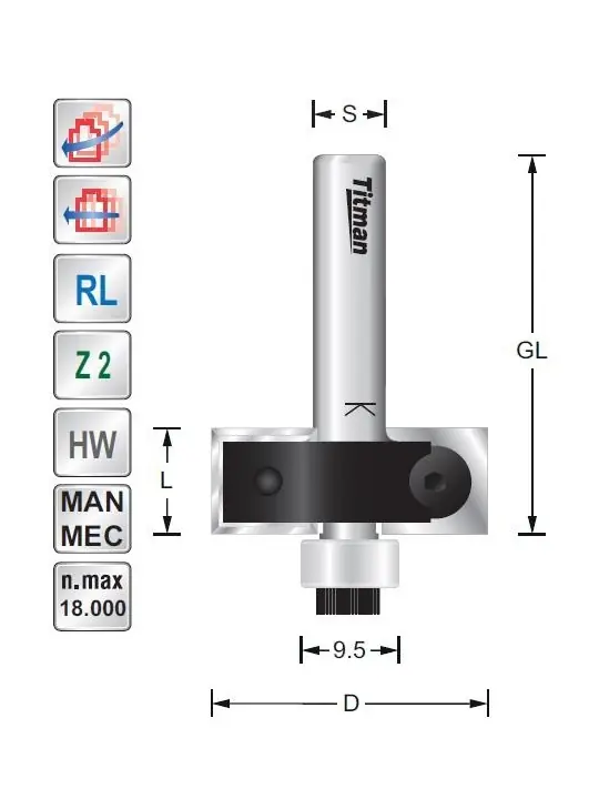Replacement tip rebate cutter D57 S12mm with bearing