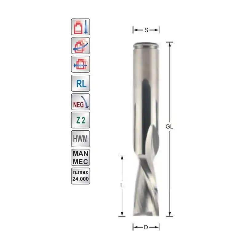 Spiral finishing cutter D5 S5mm downcut Z2