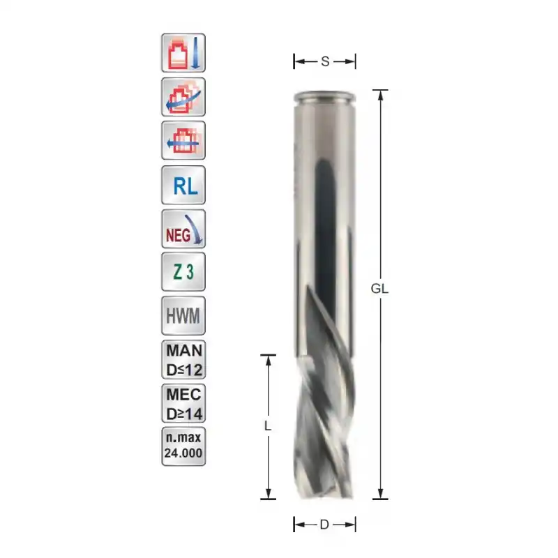 Spiral finishing cutter D10 S10mm downcut Z3