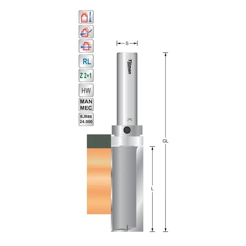 Profile guide cutter D12,7 S8mm with bearing on shank