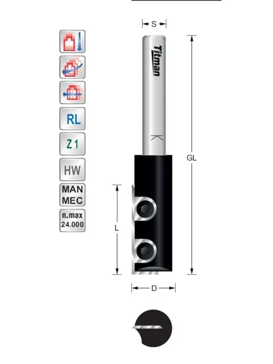 Replacement tip Straight bit D14 L50 S12mm Z1