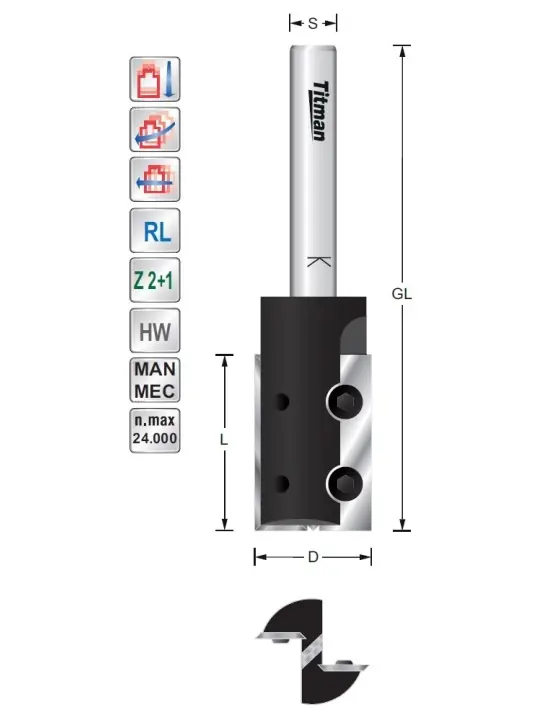 Replacement tip Straight bit D22 L30 S12mm Z2