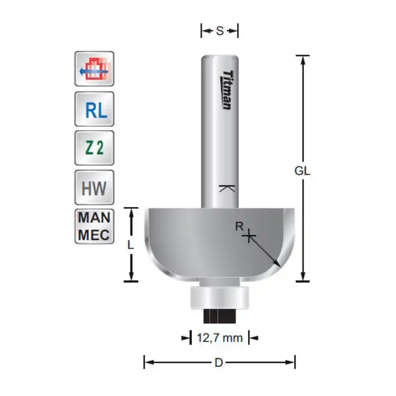 Cove mould cutter R16 S12mm with bearing