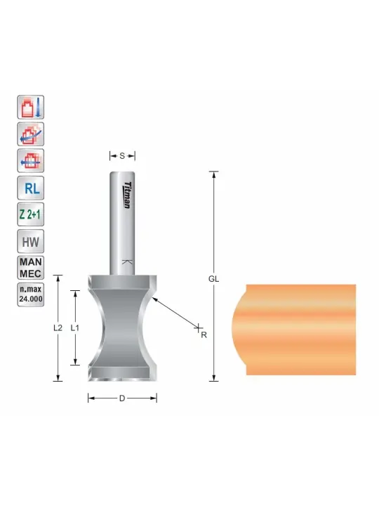 Profile mould cutter D22 R18 S10 mm for hand holes in solid material