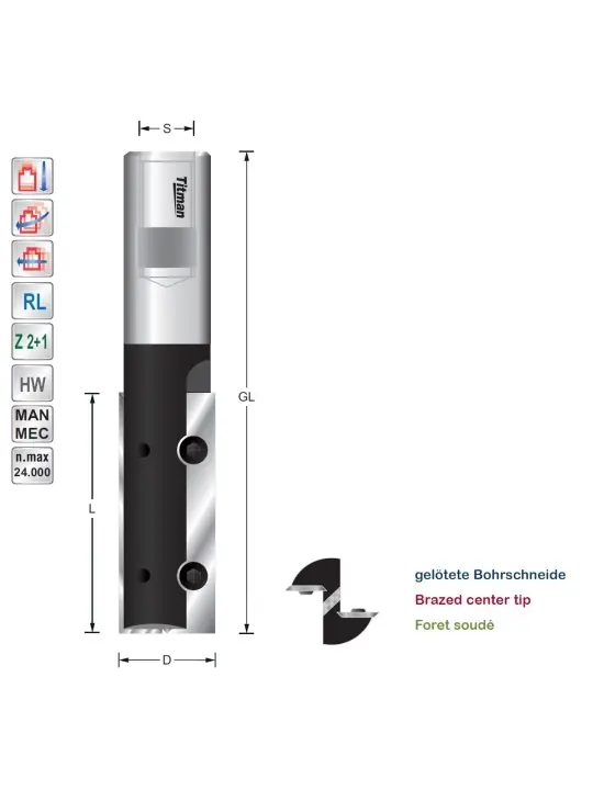 Replacement tip straight cutter D24 L30 M12x1 Z2