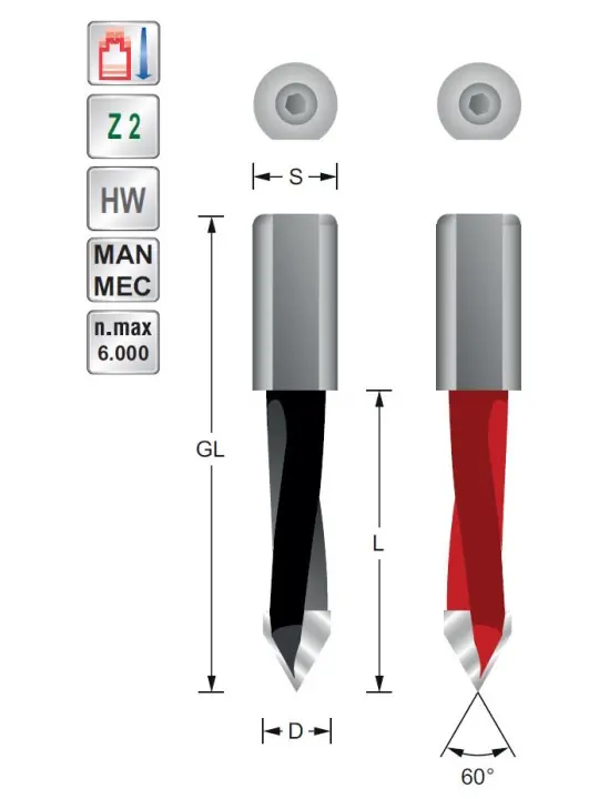 Through hole drill bit D9 L70 S10 mm Righthand rot.