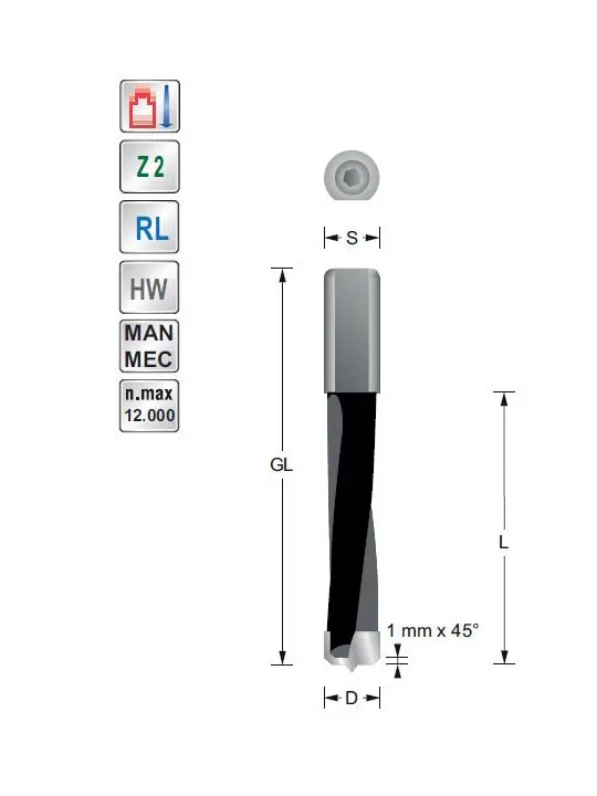 Dowel hole drill 6mm shank 8 mm for MAFELL Duo dowel