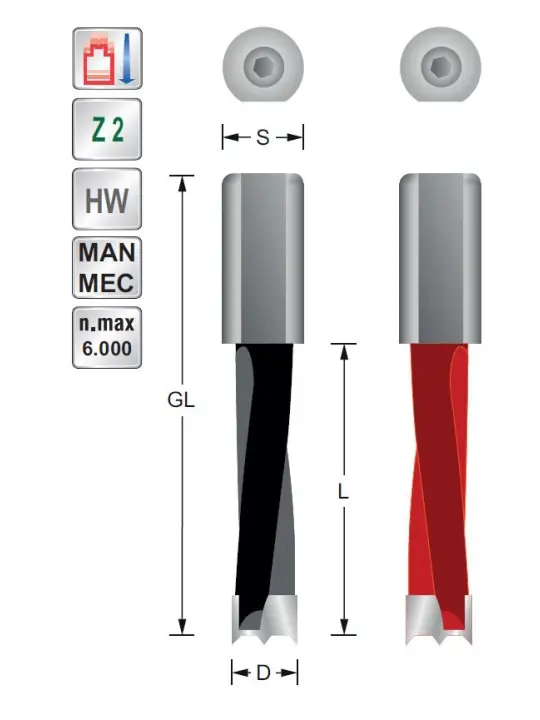Dowel drill bit D10 L70 S10 mm Lefthand rot.
