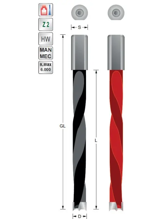 Dowel drill bit D8 L105 S10 mm Lefthand rot.