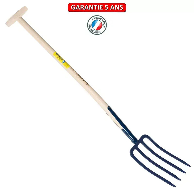Fourche à bêcher à soie, 4 dents triangulaires 27 cm manche béquille tournée 80