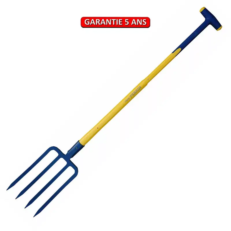 Fourche à bêcher à douille 29 cm 4 dents manche composite béquille 90 cm.
