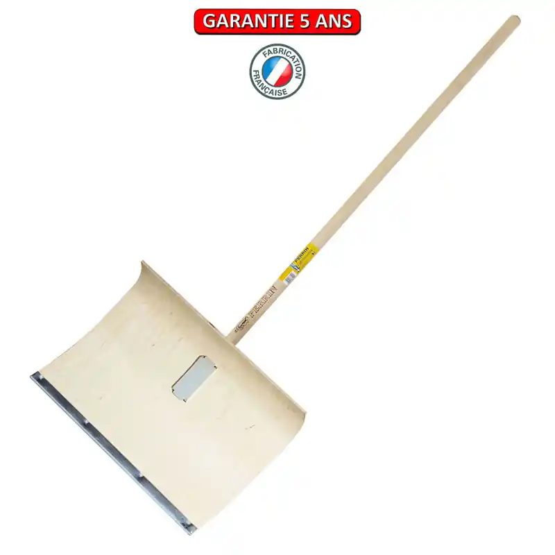 Poussoir à neige bois emmanché fixation rapide, outil pour le déneigement.