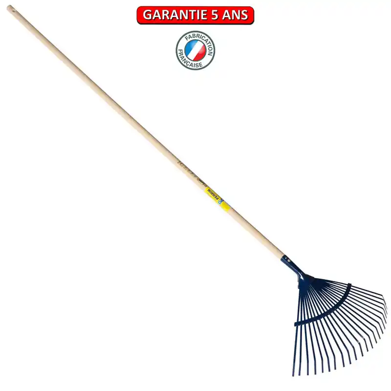 Balai à gazon, 22 dents fil plat. 150 cm. Emmanché droit.