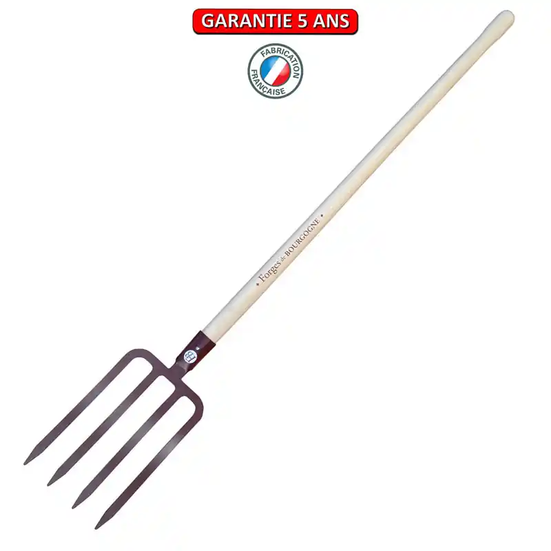 Fourche à bêcher, à douille, 4 dents. Longueur de 29 cm. Emmanché pomme 95.