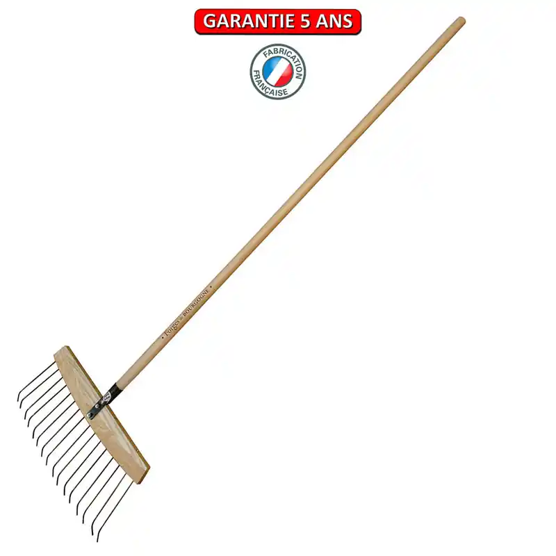 Balai à feuilles et gazon ‘bois/acier », 16 dents. Emmanché droit 150.
