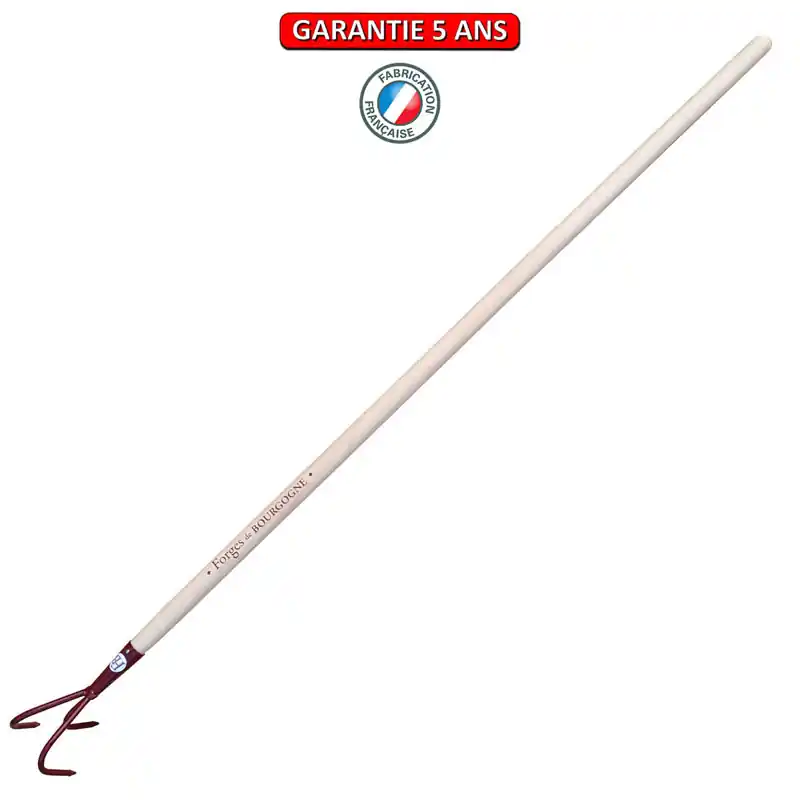 Griffe piocheuse, 3 dents. Emmanché droit 130. Outil à main de jardin.