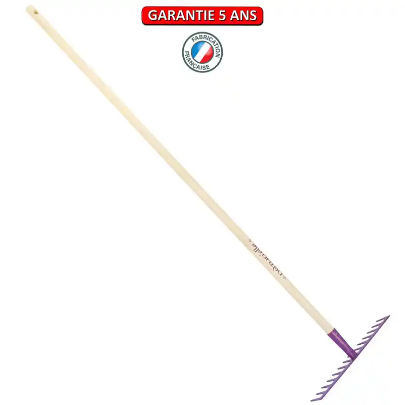 Râteau soudé, 14 dents droites. Emmanché 150 PEFC. Couleur framboisine.