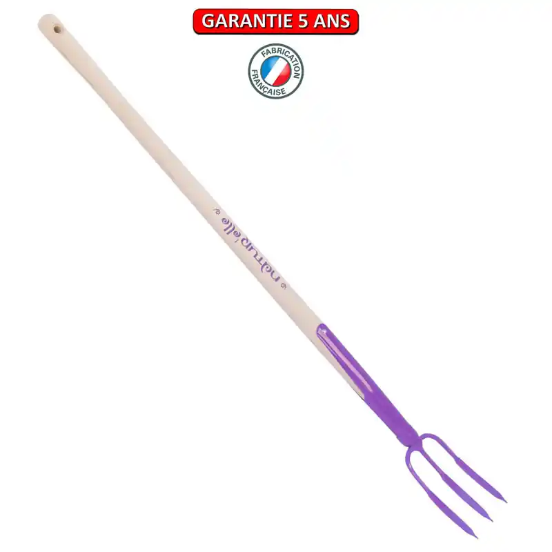 Fourche à rosier, 3 dents. Emmanché 90 PEFC. Couleur framboisine.