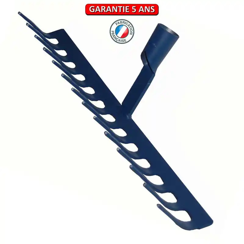 Râteau forgé 12 dents courbes. Sans manche. Outil à main de jardin.