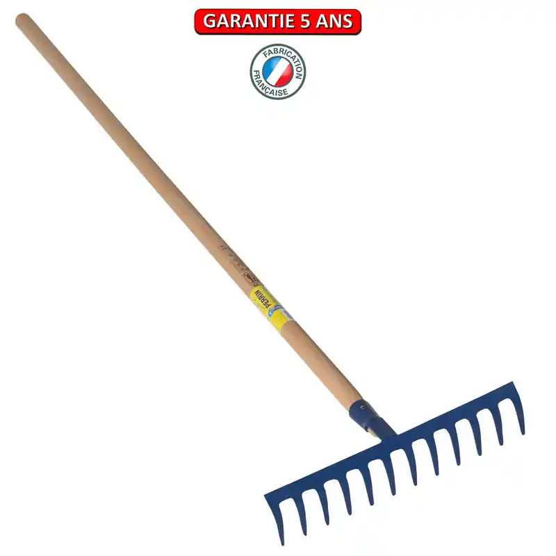 Râteau forgé, 12 dents courbes. Emmanché 150. Outil à main de jardin.