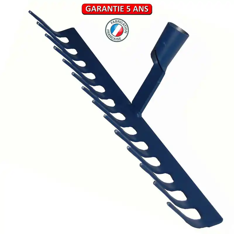 Râteau forgé, 16 dents courbes. Sans manche. Outil à main de jardin.