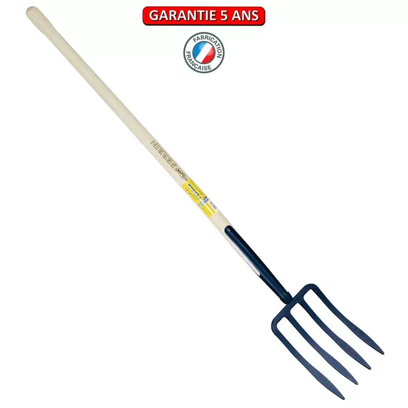 Fourche à bêcher à soie, 4 dents spatulées 27 cm. Emmanché pomme 95.