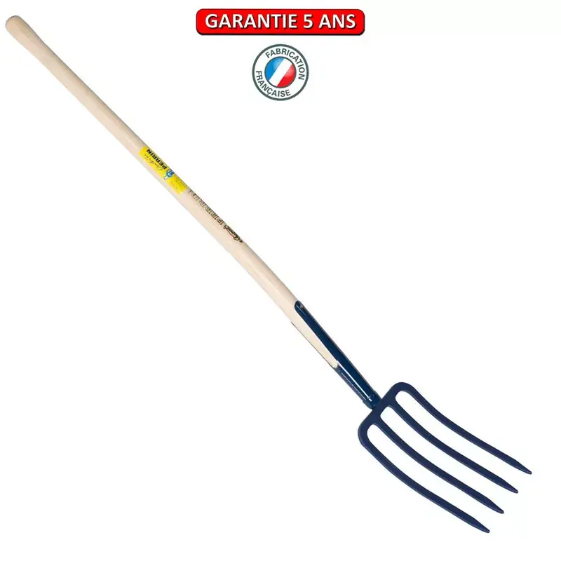 Fourche à bêcher à soie, 4 dents triangulaires 27 cm. Emmanché pomme 95.