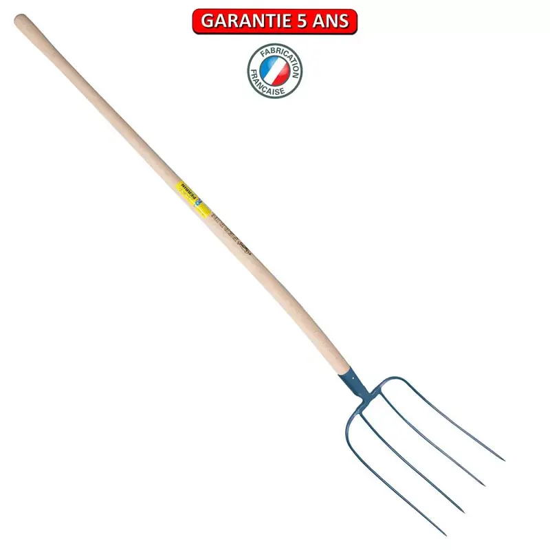 Fourche d’écurie large à 4 dents 28 cm. Emmanché cintré 135.