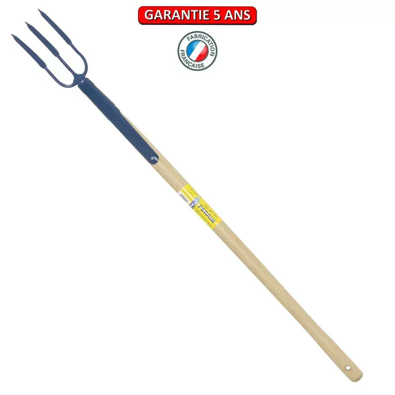 Fourche à rosier, 3 dents, 10 cm. Emmanché droit 90. Outil à main de jardin.
