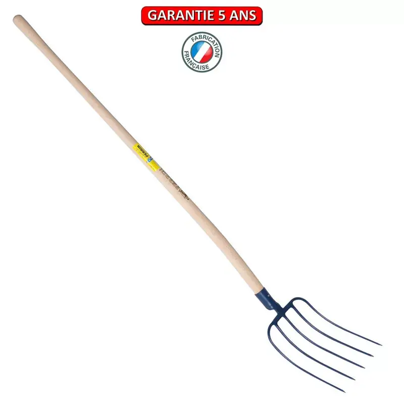 Fourche à fumier à douille, 5 dents 29 cm. Emmanché cintré 135.