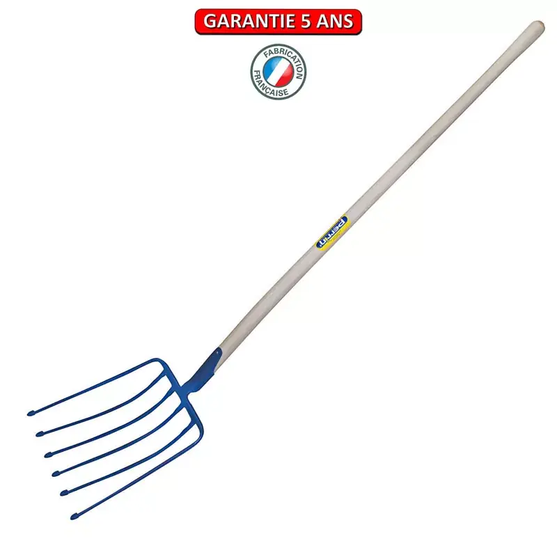 Fourche à betteraves, 9 dents. Emmanché cintré 135. Outil à main de jardin.
