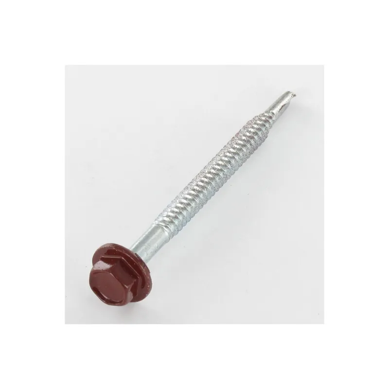 1 x Vis autoperceuse Tête hexagonale TH Embase collerette Lisse 6.3X75 Acier zingué RAL8012 brun rouge