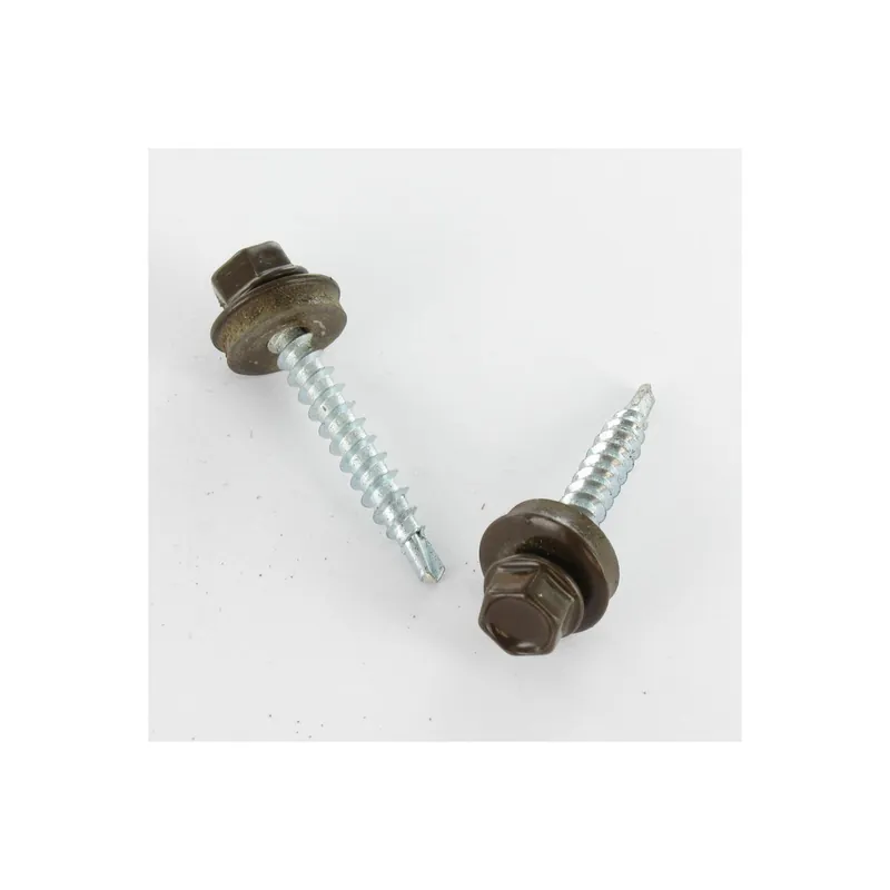 1 x Vis autoperceuse Tête hexagonale TH 4.8X35 Rondelle d‘étanchéite EPDM Acier zingué RAL8014 brun sepia