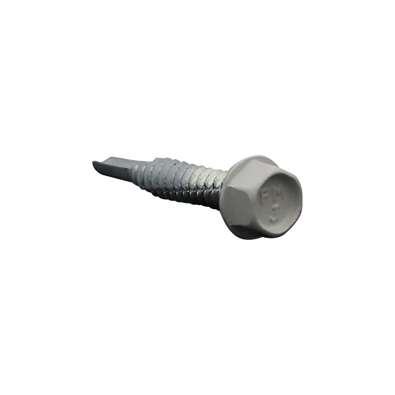 1 x Vis autoperceuse Tête hexagonale TH Embase collerette Lisse 6.3X38 Acier zingué RAL9002 blan gris