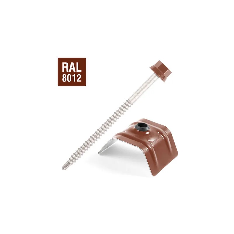 1 x Vis autoperceuse avec cavalier pour toiture 2 pièces Type C1 RAL8012 brun rouge 6.3X100